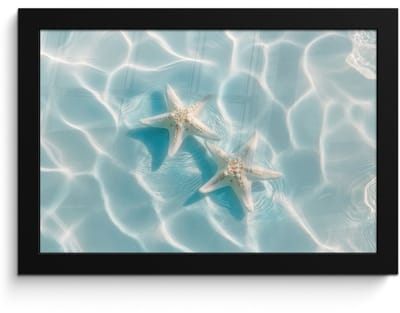 Poster in lijst - Fotolijst 30x20 cm - Posters - Zeesterren - Golvend water - Rustgevend - Posterlijst zwart - Decoratie - Wanddecoratie woonkamer - Muurdecoratie slaapkamer