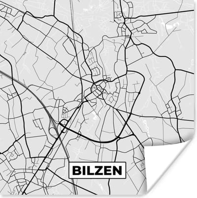 Poster Plattegrond – Bilzen – Zwart Wit – Stadskaart - Kaart - 100x100 cm XXL