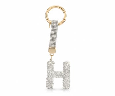 Zilverkleurige sleutelhanger met letter H en strass steentjes – initial sleutelhanger voor dames en heren – metalen sleutel hanger met ronde ring en decoratieve letter hanger