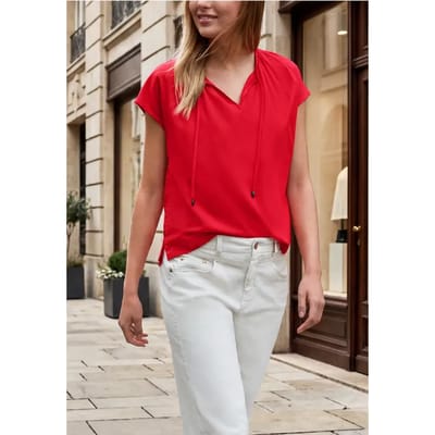 Blouse met hangende schouder en linten