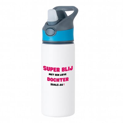 Hacebo® - super blij met een lieve dochter zoals jij waterfles met rietje blauw - Dochter - de liefste dochter - verjaardag - cadeautje voor dochter - dochter artikelen - kado - geschenk - water fles - 650ML