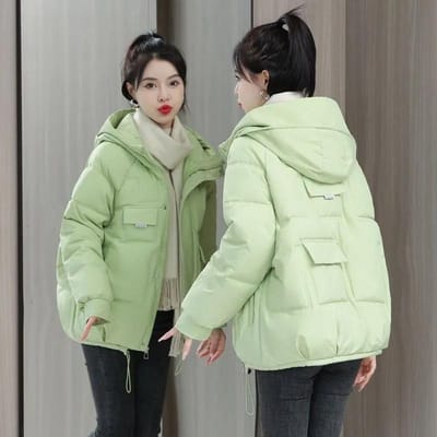 Veste matelassée en coton pour femme courte automne et hiver version coréenne ample grande décontractée quotidienne épaissie chaude veste matelassée en coton pour étudiante XXXL vert clair