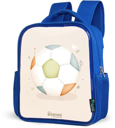 NoBoringSuitcases.com® - Rugzak blauw - Schooltas jongens - Voetbal in beige pastel kleuren - Kinder rugtas jongen - Boekentas kind - Kinderrugzak voor school - Schoolrugzak