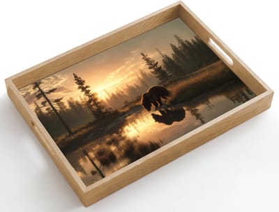 Dienblad hout 50x35 cm - Schootdienblad - Beer - water - Bos - Ochtendlicht - Borrelplank rechthoek - Plateau dienbladen