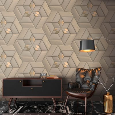 Fotobehang Profhome 391781-GU vliesbehang hardvinyl warmdruk in reliëf glad met geometrische vormen mat grijs taupe bronzen beigegrijs 1,59 m x 2,8 m
