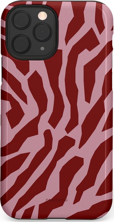 Casetastic Hoesje Geschikt voor Apple iPhone 11 Pro - Stijlvolle Beschermende Duo-layer Case - Rode Roze Framboos Zebra Strepen