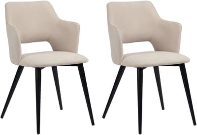 Meubles Cosy Set van 2 eetkamerstoelen - met armleuningen – Beige – Stoffen zitting – Metalen poten