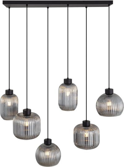 QAZQA ana - Design Hanglamp voor boven de eettafel | in eetkamer - 6 lichts - L 93 cm - Zwart - Woonkamer