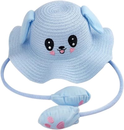 Zomerhoed Kinderen - Zonnehoed Meisjes - Bescherming Tegen Zon - Met Konijnenoren - 52 cm - Blauw