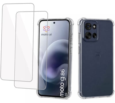 ChiGuard Hoesje & 2x Screenprotector geschikt voor Motorola Moto G86 Hoesje Screenprotector - Gehard Glas Cover + Shock Proof Case – Transparant