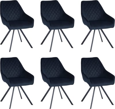 Colenis® - Elias Eetkamerstoel - Set Van 6 - Zwart - Velvet - 180° draaibaar