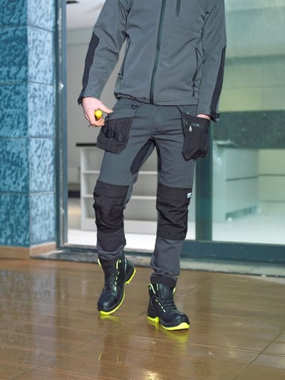 BITCO ATTERT Stretch Werkbroek Heren Grijs Zwart - waterafstotende en olieafstotende kniebeschermerzakken Verstevigd met CORDURA®