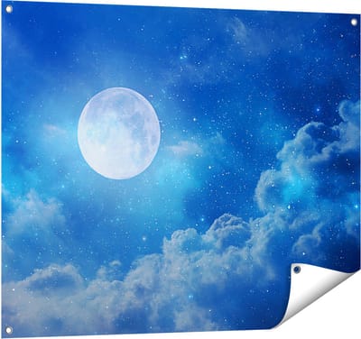 Gards Tuinposter Volle Maan in de Blauwe Hemel met Sterren - 100x80 cm - Tuindoek - Tuindecoratie - Wanddecoratie buiten - Tuinschilderij