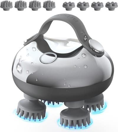 Hoofdmassageapparaat Hoofdhuid - Elektrische Hoofdhuidstimulators IPX7 Waterdicht - Haarmassageapparaat met 8 Afneembare Klauwen en 3 Modi - Draagbare Handmassageapparaat voor Ontspanning