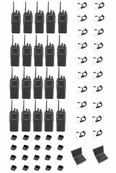 Set van 20 Kenwood TK-3701D IP55 Portofoon met beveiliging oortje tafellader koffer