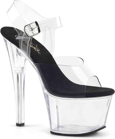 Pleaser - SKY-308 Sandaal met enkelband, Paaldans schoenen - Paaldans schoenen - 35 Shoes - Zwart/Transparant