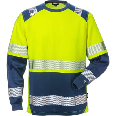 Fristads Hi Vis T-Shirt Lange Mouwen Klasse 2 7457 Thv - Hi-Vis geel/marineblauw - M