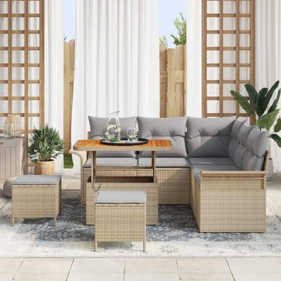 vidaXL - Tuinbank - Set - 8 - st - 7-Aantal - zitplaatsen - Beige - en - Lichtgrijs