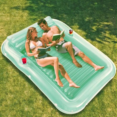 Opblaasbaar zwembad ligbed XL – Tanning luchtbed voor 2 personen – Met bekerhouders – 200 x 140 cm