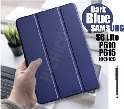 Book Cover Geschikt voor: Samsung Galaxy Tab S6 Lite 10.4” - Tab P610 hoesje - Tab P615 Hoes - HiCHiCO Tablet Hoes met Stylus Pen, draaistand Cover Tablet hoesje, Magnetische Stand Case Leather Flip Cover Tablet Case Smart Cover Donker Blauw