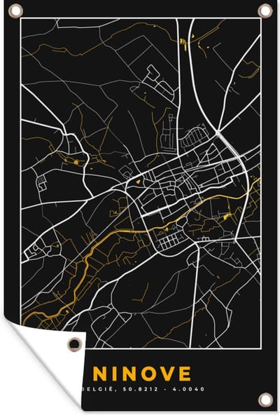Muurdecoratie Plattegrond - Ninove - Stadskaart - Goud - Kaart - 120x180 cm - Tuinposter - Tuindoek