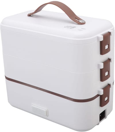 Elektrische Lunchbox, 300W Snel Verwarmende Voedselverwarmer 1,2L 3Tiers Lekvrije Draagbare Voedselverwarmer met Verwijderbare 304 Roestvrijstalen Container voor Thuiskantoor School Bento Box(EU)