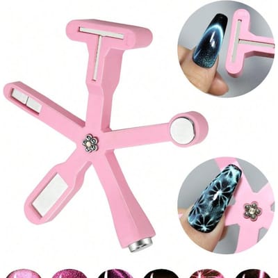 6-IN-1 Multifunctionele Sterke Magnetische Stick Voor Cat Eye Gel Polish Nagel Magneet Tool Magneet Pen Nagels Kunst Ontwerp Glitter Effect Magische Manicure Gereedschappen roze