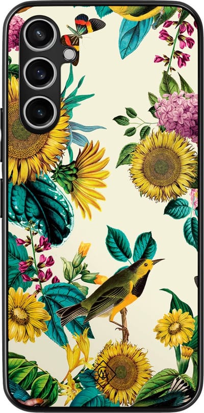 Casimoda® hoesje - Geschikt voor Samsung Galaxy A15 - Zonnebloemen / Bloemen - Zwart TPU Backcover - Bloemen - Geel