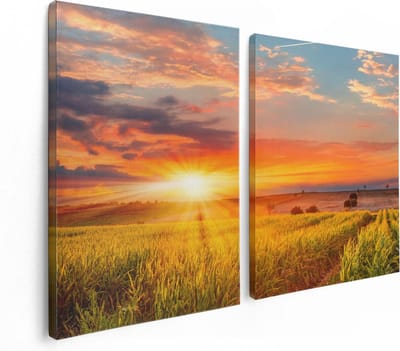Artaza Canvas Schilderij Tweeluik Zonsopgang Op Het Maïsveld - 120x80 - Foto Op Canvas - Canvas Print