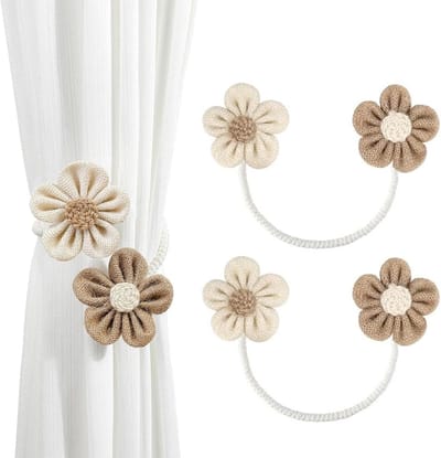 2 stuks elegante gordijnembrasses met bloemdesign, magnetisch, beige + kaki