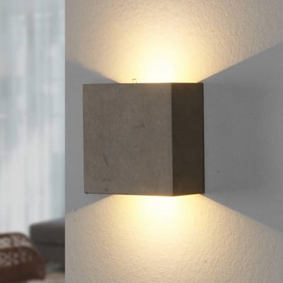 Lindby LED wandlamp Yva, grijs, beton, 13 x 13 cm, omhoog/omlaag
