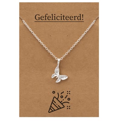 Cadeau Ketting: Gefeliciteerd! - Engelen Vleugels voor Geluk Sieraad - Zilverkleurig - Gefeliciteerd - Pax Amare