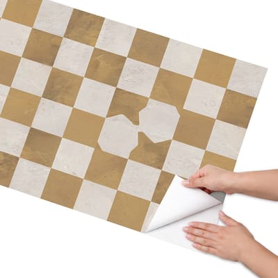 Coloray Meubel Wrap Folie - Beige Meubelfolie - 65x130 cm - Decoratiefolie Mosterdkleurig dambord - Meubel Wrap Folie - Geometrische Meubelfolie - Plakfolie Meubels - Keuken decoratie - Achtergronden en patronen