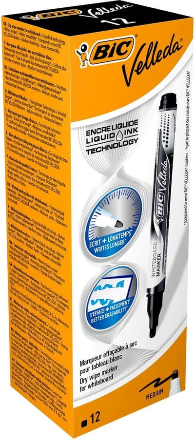 Whiteboardmarker Bic Velleda 1,5mm Rond Zwart Doos � 12 Stuks