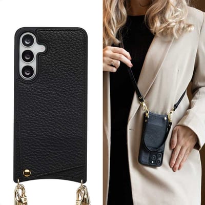 Selencia Hoesje - Geschikt voor Samsung Galaxy S25 FE - Backcover met koord en pashouder - Zwart