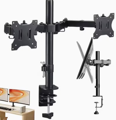 Dubbele Monitor Arm - Monitorbeugel - Bureau Standaard - Draaibaar - Verstelbare Hoogte - voor 14 tot 28 Inch Beeldschermen - Zwart