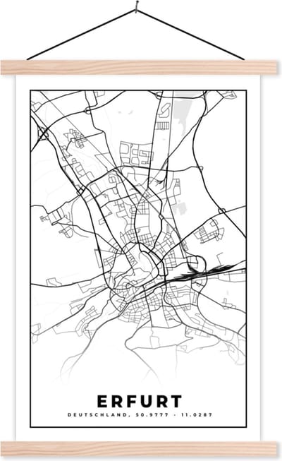 Posterhanger incl. Poster 40x60 cm - Schoolplaat - Plattegrond - Erfurt - Kaart - Stadskaart - Textielposter - Blanke latten - Stadskaart