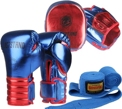 Bokshandschoenen PU Leer - Vechtsport Handschoenen - Training en Sparren - Duurzame Constructie - 12 oz - Blauw