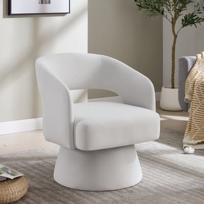 OKWISH Draaifauteuil - 360° Draaibaar - Ergonomisch Comfort Voor Woonkamer, Slaapkamer Of Kantoor - Chenille - Beige