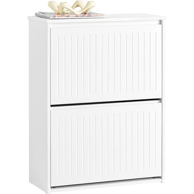 SoBuy FSR165-K-W Schoenenkast - Wit Houten Opbergkast met 2 Flappen