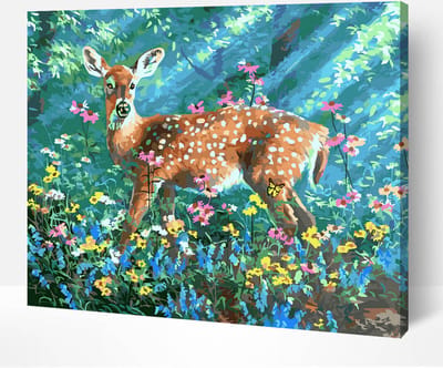 Schilderen Op Nummer Volwassenen DIY Paint By Number Compleet Hobby Pakket op Frame met Vernis - ®Arty Bee - Bambi 50x40cm