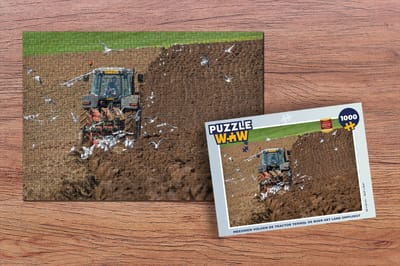 Puzzel Meeuwen volgen de tractor terwijl de boer het land omploegt - Legpuzzel - Puzzel 1000 stukjes volwassenen