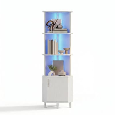 NordHaus Hoekboekenkast met LED-Verlichting en Opbergkast - Ruimtebesparende Hoekplank voor Woonkamer, Slaapkamer en Badkamer - Wit - 147,5 cm
