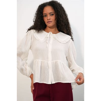 Dames Viscose-mix Blouse Met Baby Kraag