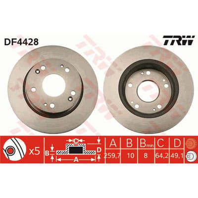 Remschijf TRW LUC DF4428 achter, volledig, 1 Stuk