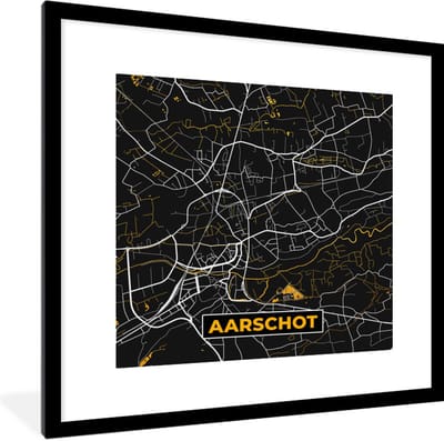 Fotolijst incl. Poster - Stadskaart - Aarschot - Plattegrond - Kaart - Goud - 40x40 cm - Posterlijst