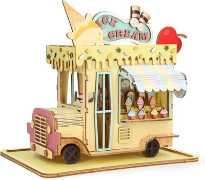 Crafts&Co Miniatuur Bouwpakket IJscokar - Houten 3D Puzzel voor Kinderen - Knutselen - Hobby - Montessori - DIY Educatief Speelgoed - Cadeau voor Meisjes en Jongens - 89 Stukjes - Vanaf 7 jaar - Groen