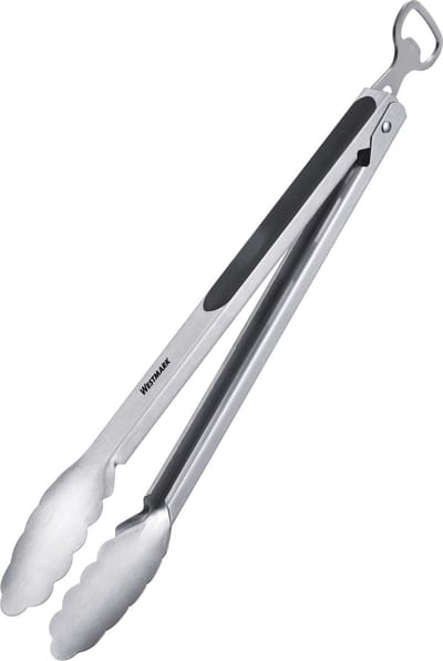 Westmark grilltang + serveertang met flesopener, met roestvrijstalen uiteindes en rubberen handvatten, lengte: 35 cm, roestvrij staal/kunststof, Classic Spezial Mix, zilver/zwart, 1625227Ö
