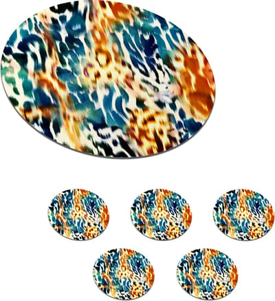 Onderzetters voor glazen - Rond - Oranje - Blauw - Dierenprint - Patronen - 10x10 cm - Glasonderzetters - 6 stuks