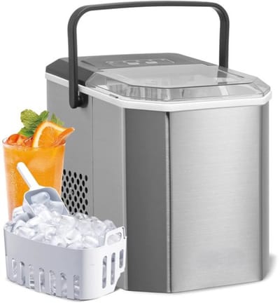 Thuys - IJsblokjesmachine - IJsmachine - IJsblokjesmakers - IJsblokjesvorm - 9 IJsblokjes Klaar In 6 Minuten - Zelfreinigend - Draagbare IJsmachine - Met IJsschep En Bak - Kleur Zilver